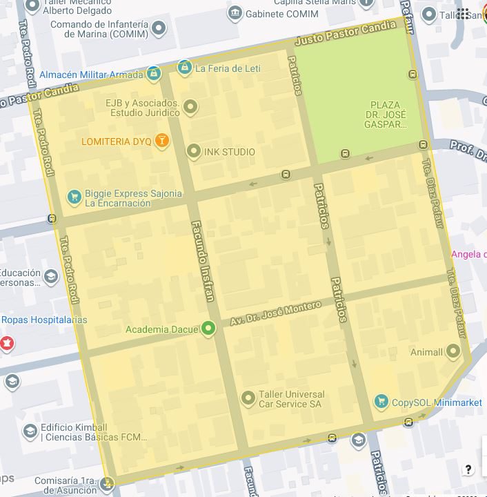 Mapa del área de acción de la CV Carrasco
